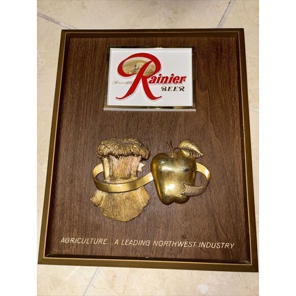 Vintage Thomas Schutz Rainier Beer Agriculture A Leading Northwest Industry Sign - Picture 1 of 7